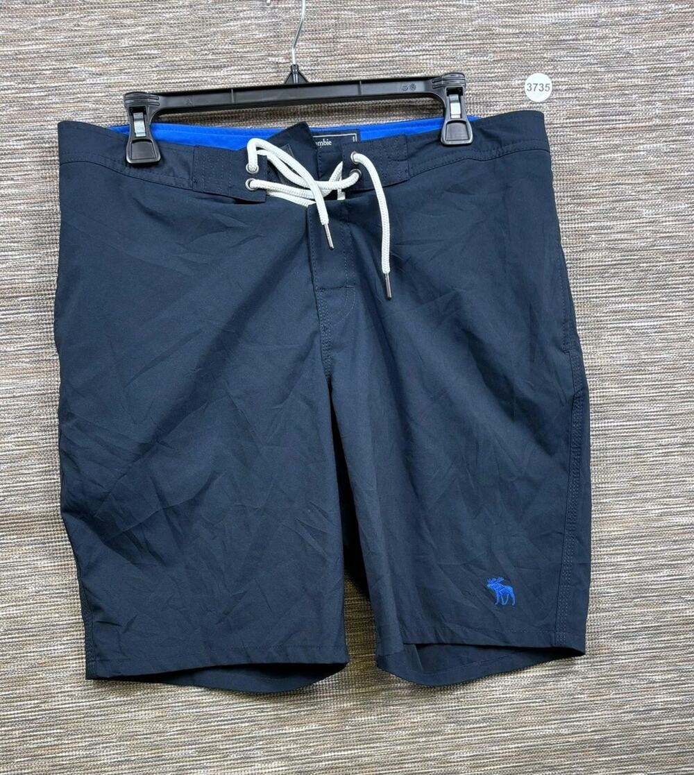 Abercrombie & Fitch Swim Board Shorts Mens 32 Blue Stretch Drawstring Lined